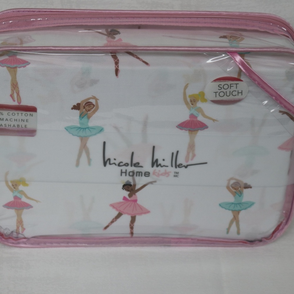 NICOLE MILLER HOME KIDS BALLERINA FULL SHEET SET - PINK/GREEN/WHITE - 4PC - Picture 7 of 7
